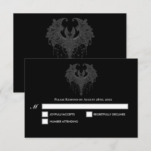 Carte de réponse de mariage Halloween Blak Gothic (Devant / Derrière)