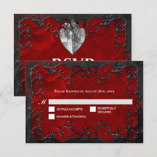 Carte de réponse de mariage Halloween gothique rou