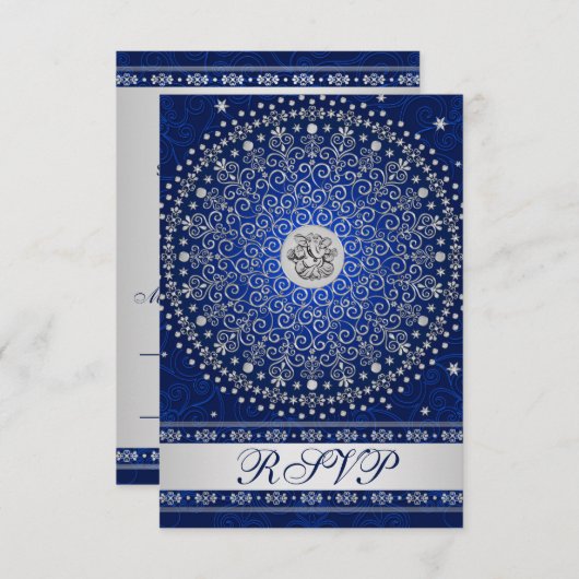 Carte de réponse de mariage Hindu Ganesh Blue Silv (Devant / Derrière)