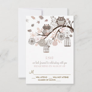 Carte de réponse de mariage hivernal aux hiboux ro