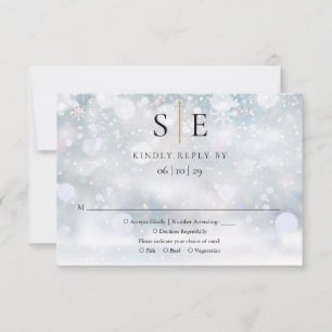 Carte de réponse de mariage hivernal avec monogram