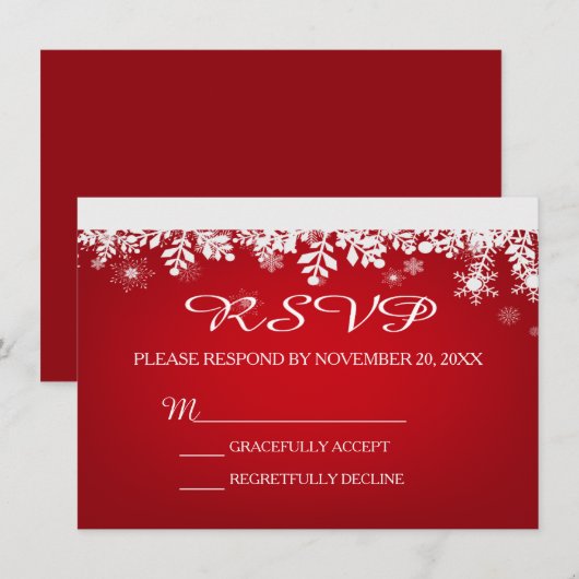 Carte de réponse de mariage hivernal flocon rouge (Devant / Derrière)