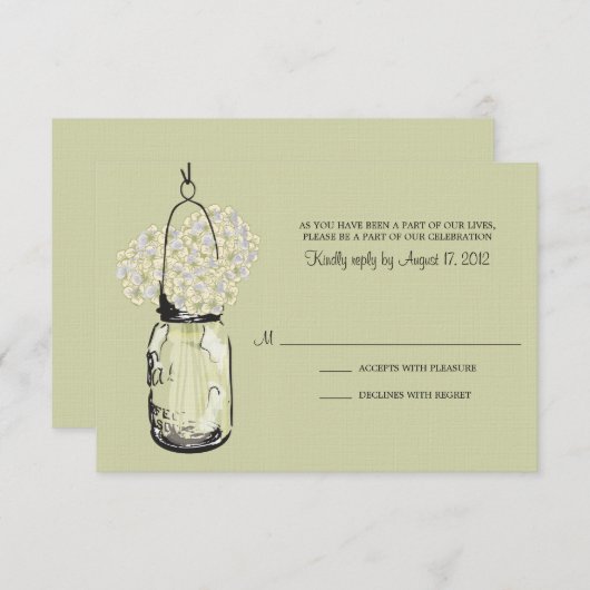 Carte de réponse de mariage Hydrangea et pot Mason (Devant / Derrière)