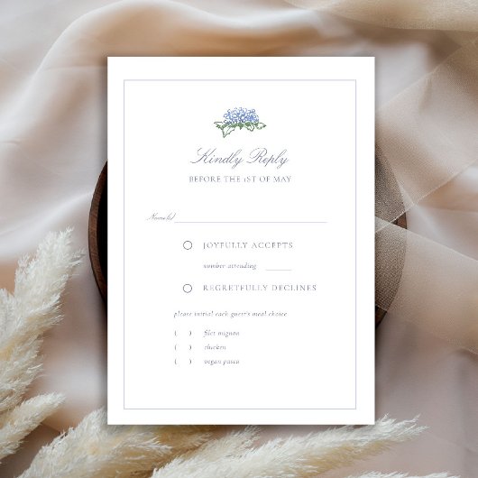 Carte de réponse de mariage Hydrangea Formal Blue