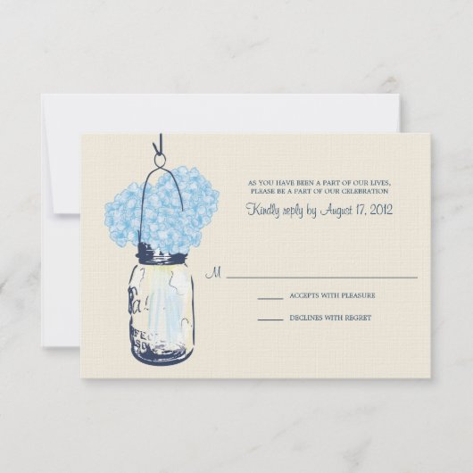Carte de réponse de mariage Hydrangea & Mason Jar (Devant)