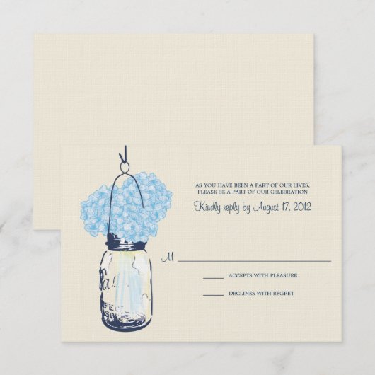 Carte de réponse de mariage Hydrangea & Mason Jar (Devant / Derrière)