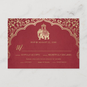 Carte de réponse de mariage indien, blanc et or