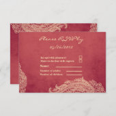 Carte de réponse de mariage indien, Mehndi, rouge, (Devant / Derrière)