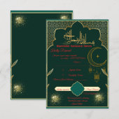 Carte de réponse de mariage islamique vert et or (Devant / Derrière)