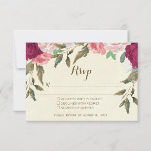 carte de réponse de mariage ivoire burgundy floral