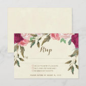 carte de réponse de mariage ivoire burgundy floral (Devant / Derrière)