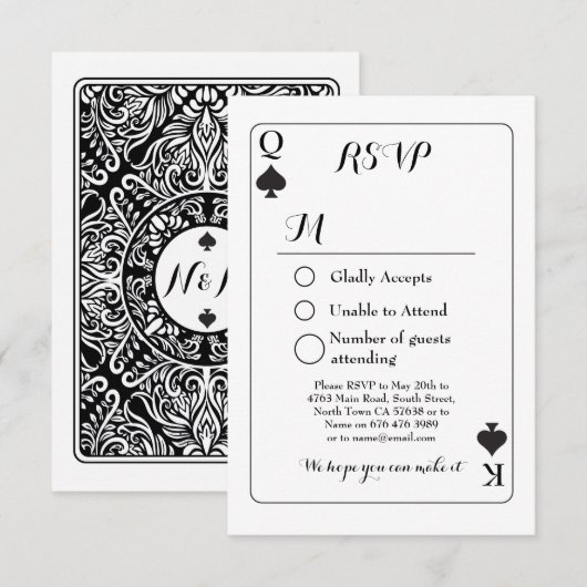 Carte de réponse de mariage J Q As de pique RSVP (Devant / Derrière)
