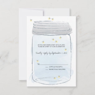 Carte de réponse de mariage Jar & Fireflies Bleu