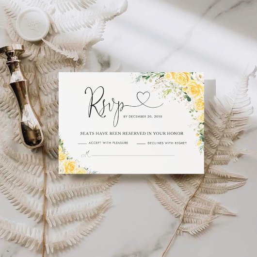 Carte de réponse de mariage jaune élégant