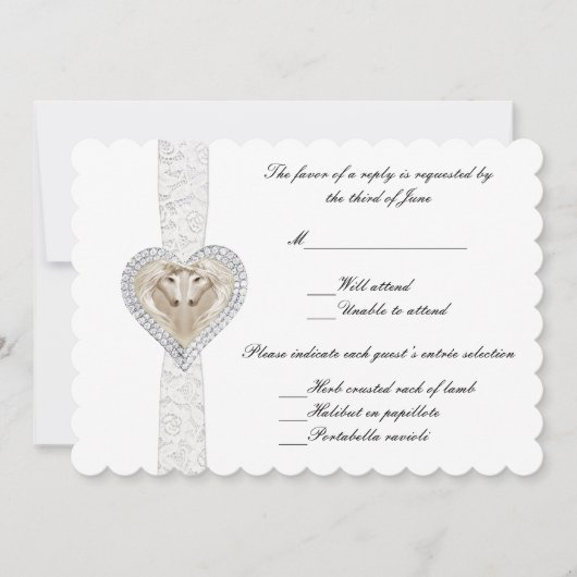 Carte de réponse de mariage licorne et dentelle (Devant)
