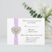 Carte de réponse de mariage licorne violette en de (Debout devant)