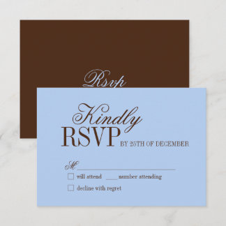 Carte de réponse de mariage luxe bleu et marron à 