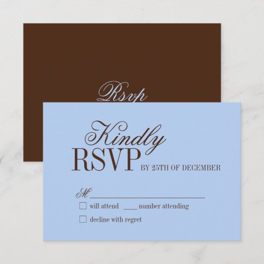 Carte de réponse de mariage luxe bleu et marron à  (Devant / Derrière)