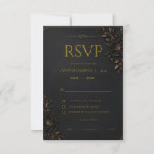 Carte de réponse de mariage luxe noir or (Devant)