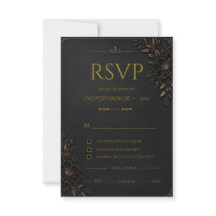 Carte de réponse de mariage luxe noir or 