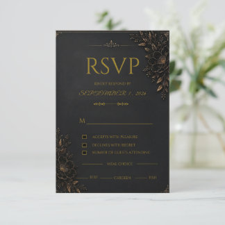 Carte de réponse de mariage luxe noir or 
