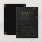 Carte de réponse de mariage luxe noir or (Devant / Derrière)