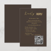 Carte de réponse de mariage marron foncé et or (Devant / Derrière)