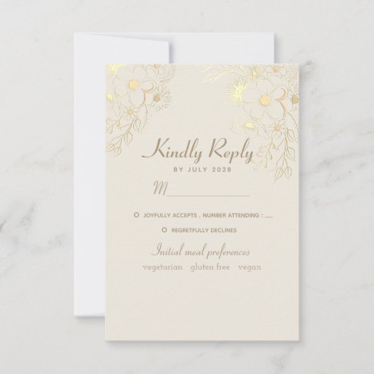 Carte de réponse de mariage Menu Choix Or (Devant)