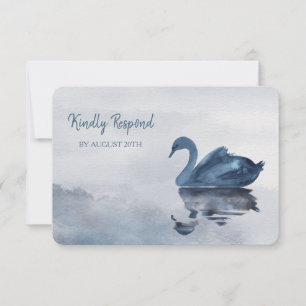 Carte de réponse de mariage Menu Cygne Bleu Romant