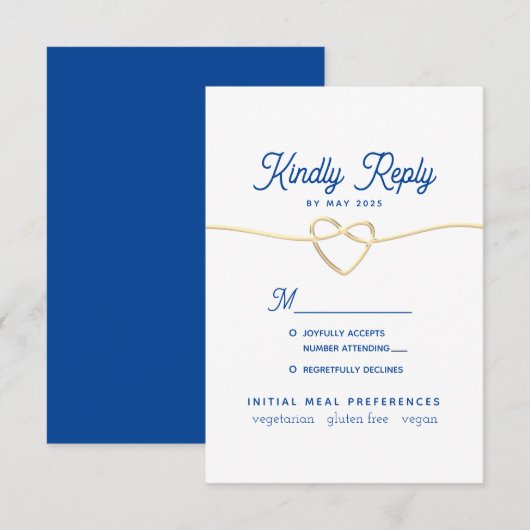 Carte de réponse de mariage minimal bleu (Devant / Derrière)
