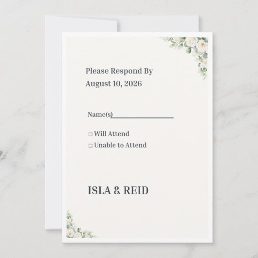 Carte de réponse de mariage Minimal Greenery | Élé (Devant)
