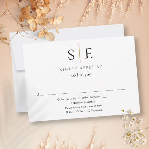 Carte de réponse de mariage minimaliste à monogram