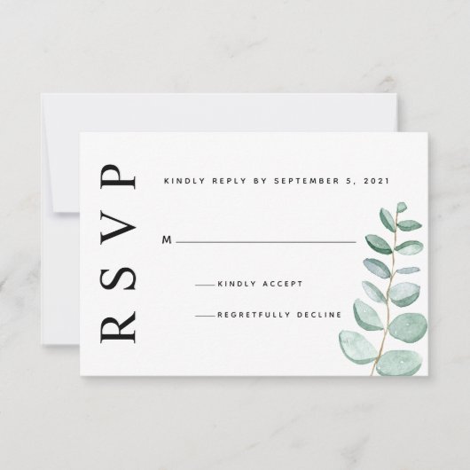 Carte de réponse de mariage minimaliste à verdure  (Devant)