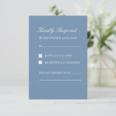Carte de réponse de mariage minimaliste bleu pouss (Debout devant)