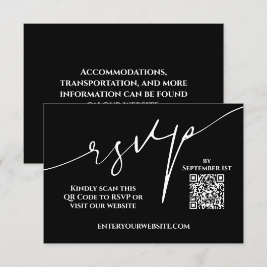 Carte de réponse de mariage moderne avec code QR n (Devant / Derrière)