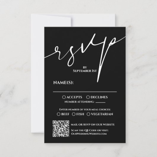Carte de réponse de mariage moderne avec code QR n (Devant)