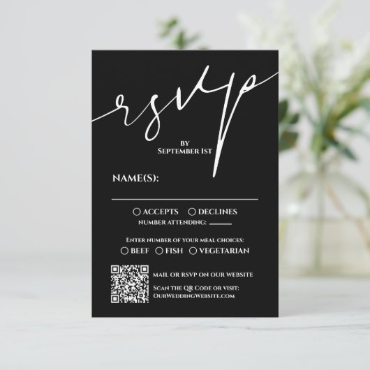 Carte de réponse de mariage moderne avec code QR n (Debout devant)