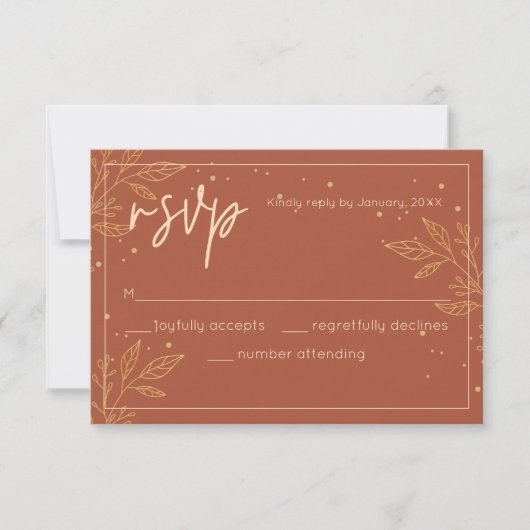 Carte de réponse de mariage moderne Boho à feuille (Devant)