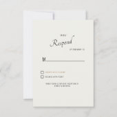 Carte de réponse de mariage moderne Cream Black Te (Devant)
