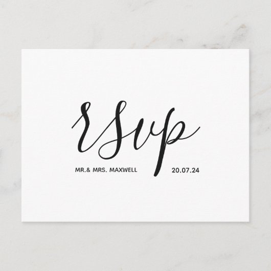 Carte de réponse de mariage moderne écriture noir  (Devant)