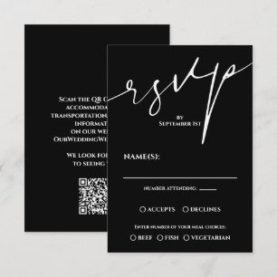 Carte de réponse de mariage moderne QR Code noir e