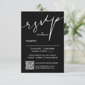 Carte de réponse de mariage moderne QR Code noir e (Debout devant)