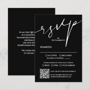 Carte de réponse de mariage moderne QR Code noir e