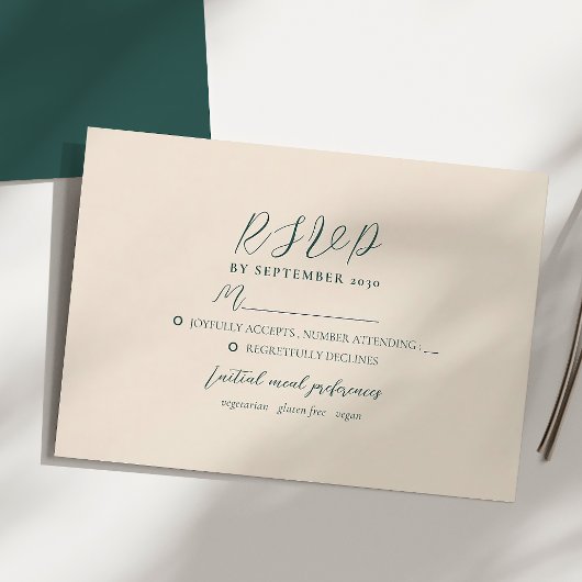 Carte de réponse de mariage moderne vert émeraude