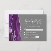 Carte de réponse de mariage moderne violet argent (Devant)