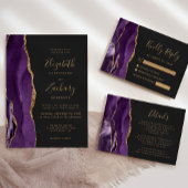 Carte de réponse de mariage moderne violet or agat
