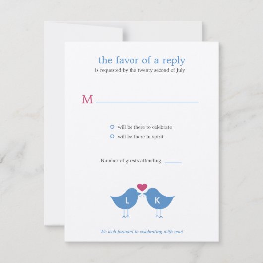 Carte de réponse de mariage Monogram Birds (Devant)