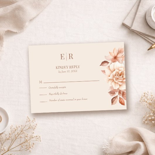 Carte de réponse de mariage Monogramme Beige Rosé