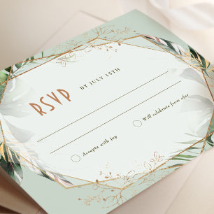 Carte de réponse de mariage Monstera RSVP verte et