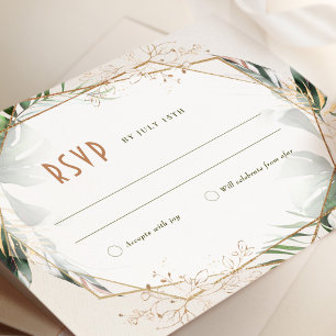 Carte de réponse de mariage Monstera RSVP verte et